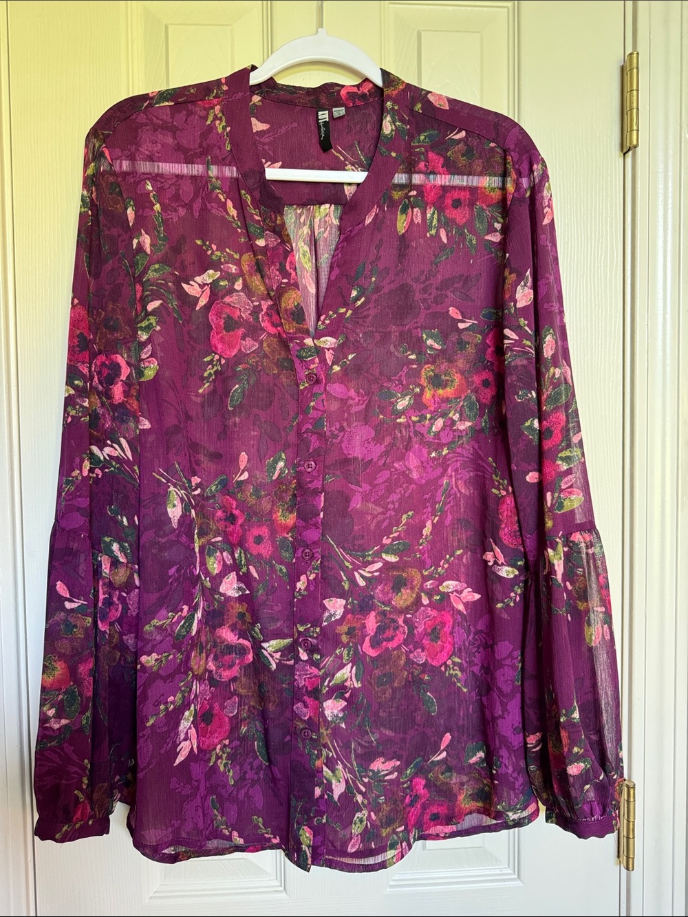 Kut from the Kloth Plum Floral Sheer V-Neck Blouse